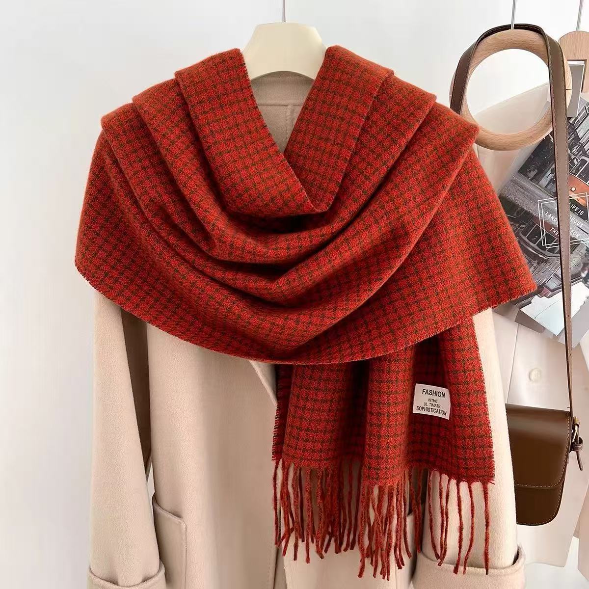 新款秋冬格子多色流苏韩系高级感保暖护颈围脖时尚气质百搭披围巾详情9