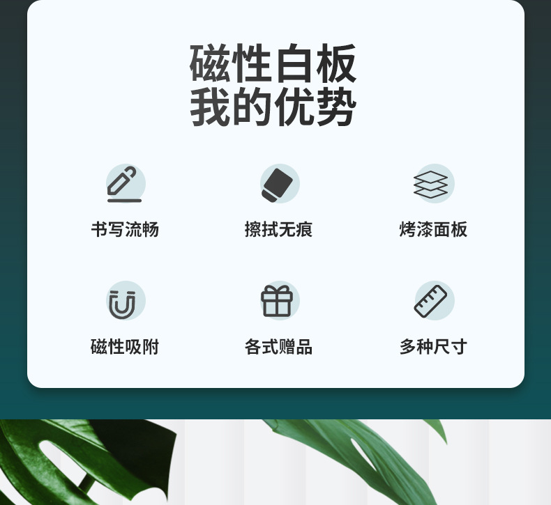 磁性白板挂式儿童家用教学办公小黑板墙可擦大白板墙贴写字板看板详情2