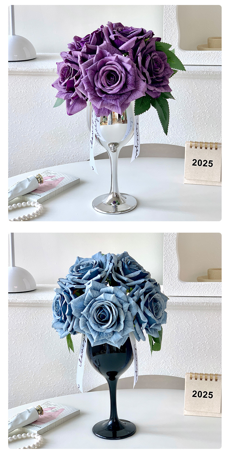 仿真玫瑰花高端轻奢餐桌插花装饰摆件花假花花束摆设花艺跨境代发详情15