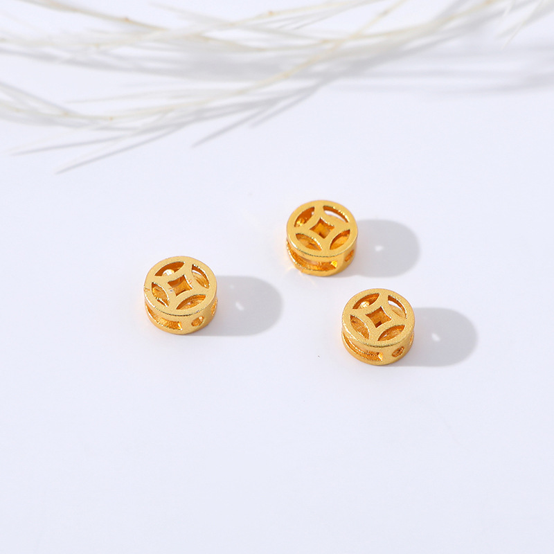 Sand gold hollowed-out copper coins, loose beads, interlocking beads, diy beaded bracelets, necklaces, jewelry materials and accessories manufacturer wholesale pic 4