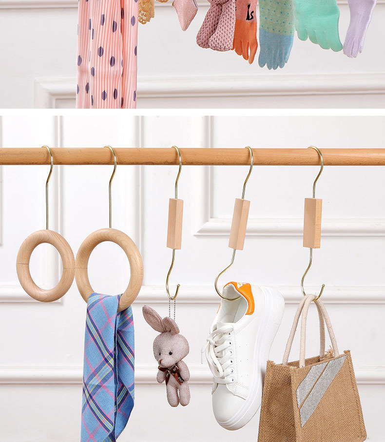 Beech wood hooks, S hooks, wooden clamps, clothing store hangers, clothes hangers, props, round wood clothes and pants rack clamps, scarf rack sticks pic 3