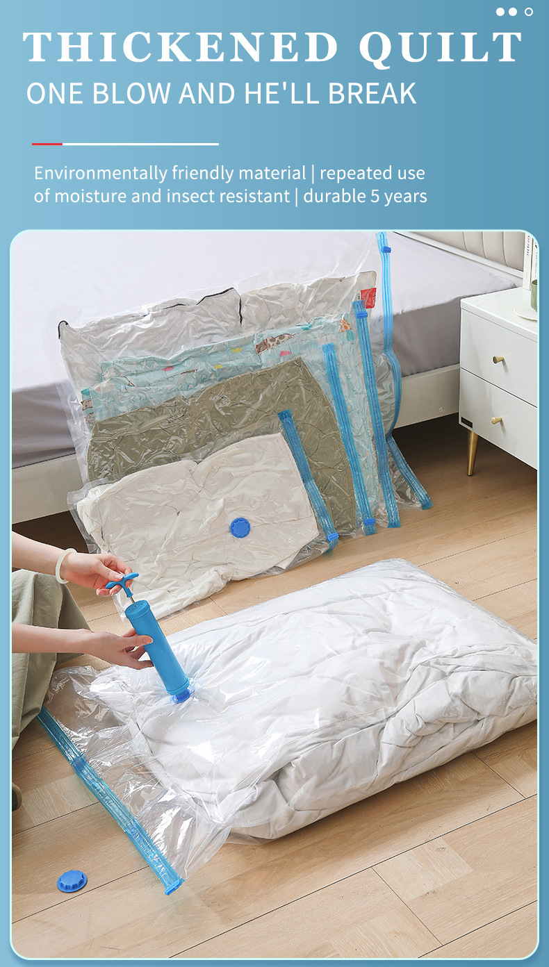 Transparent vacuum compression bag, seasonal clothing storage bag, clothes and quilt storage bag, hand roll, thickened explosion-proof zipper pic 10