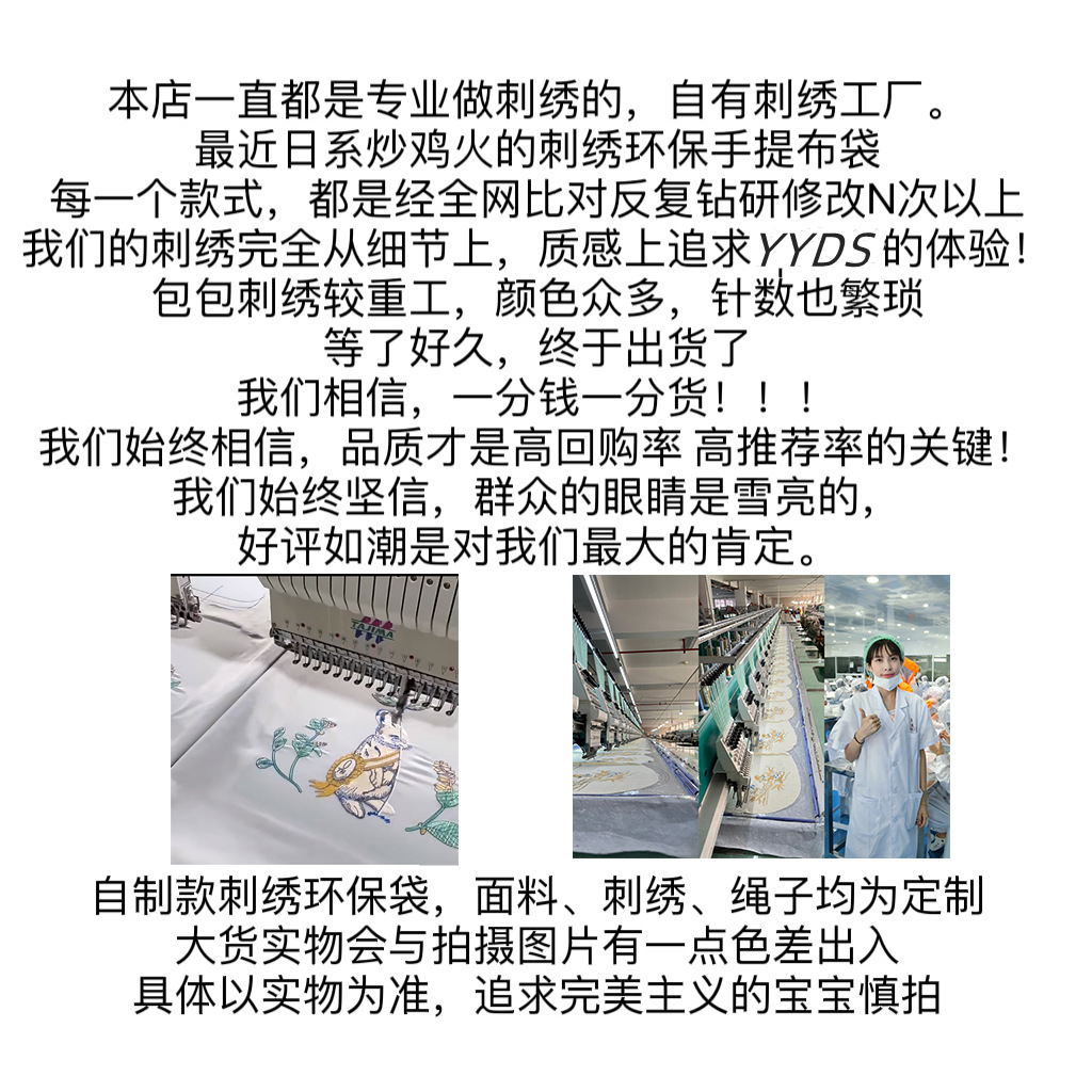 高圆圆同款日本ball chain刺绣环保袋收纳袋尼龙手提单肩斜挎包女详情3