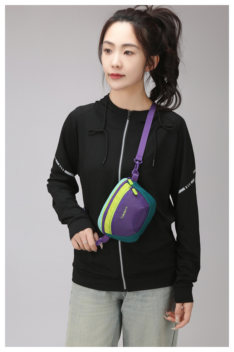 时尚多巴胺撞色腰包男女同款户外运动登山便携防水尼龙斜挎胸包详情16