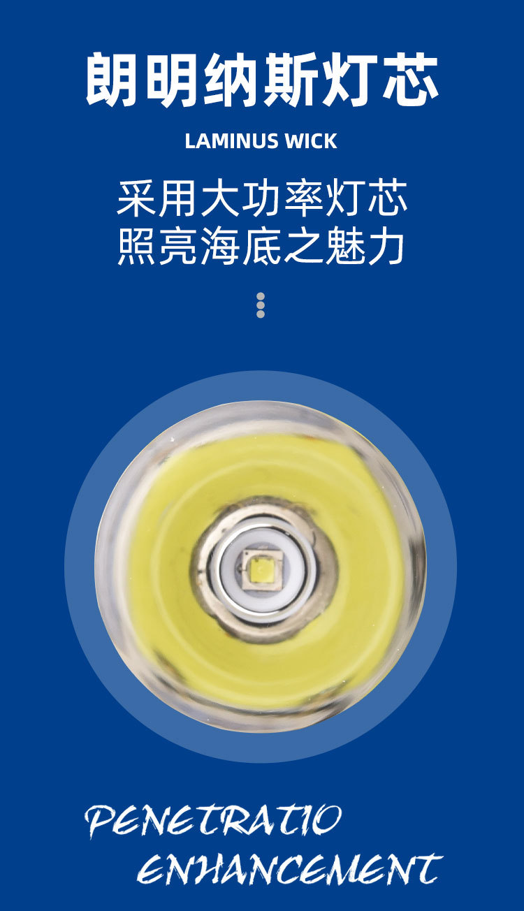 The new cross-border t40 high-intensity flashlight is a dual-purpose water and land charging fixed-focus ipx8 professional diving photography flashlight pic 5