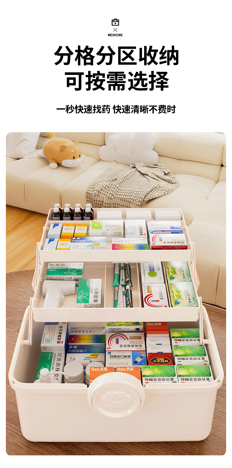 猫咪三层家用发饰收纳盒美术生专用收纳盒工具箱桌面文具整理药箱详情7