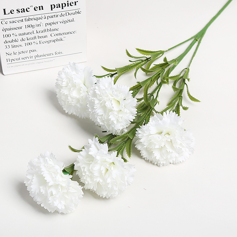 跨境仿真花5头康乃馨花束母亲节教师节装饰假花绢花花艺摆件道具详情5