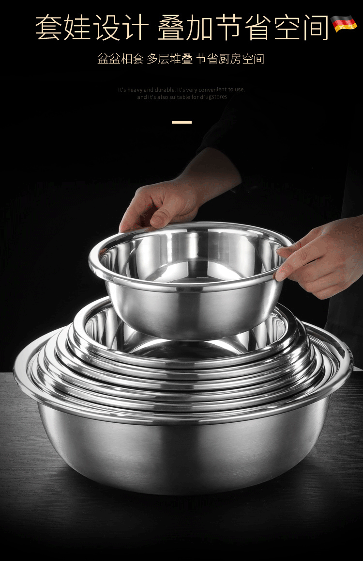 食品级304深斗盆圆型大盆洗菜盆大尺寸商用斗盆不锈钢盆反边斗盆详情12