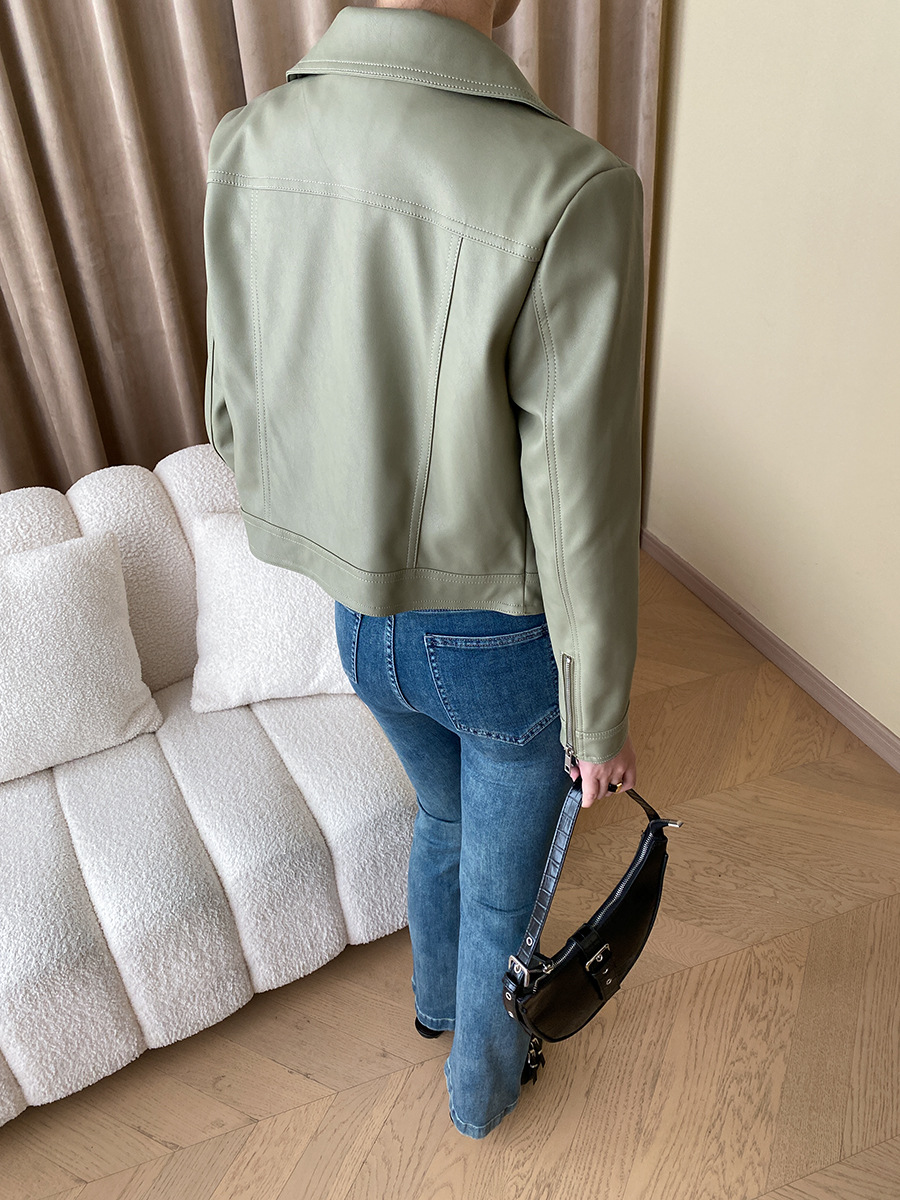 司南 时髦斜门襟拉链设计感 超模机车风皮衣夹克外套高级 SN4227详情29