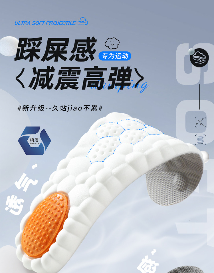 Sports shock-absorbing insoles, anti-odor pu cloud, no fatigue after standing for a long time, military training special, super soft, sweat-absorbing and breathable basketball pic 2