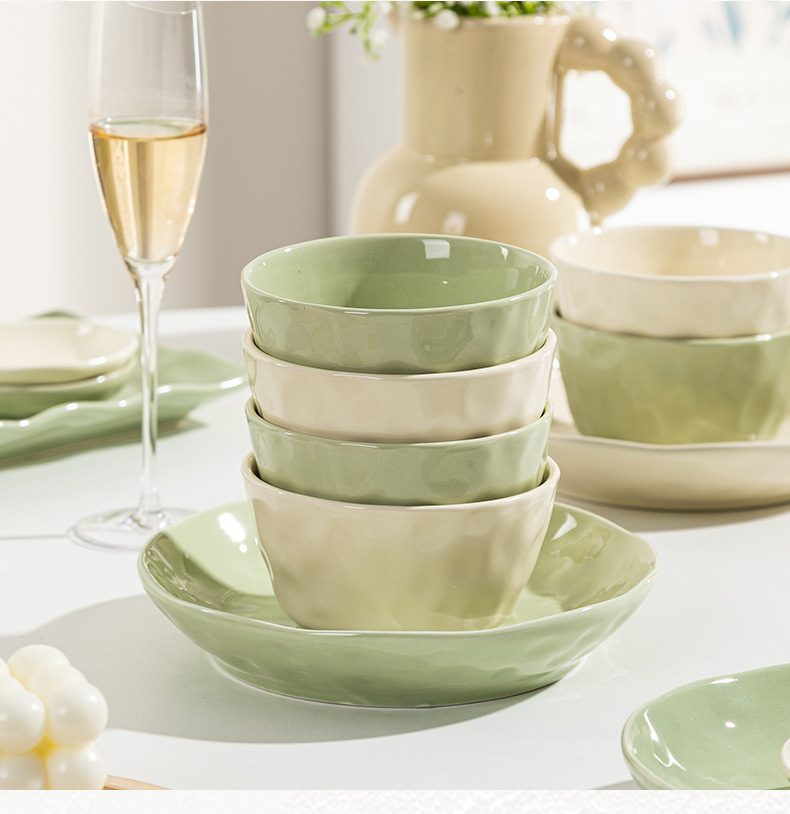 Underglaze French cream-style ceramic bowl and plate set, high appearance level, simple soup bowl, home 2025 new style pic 5