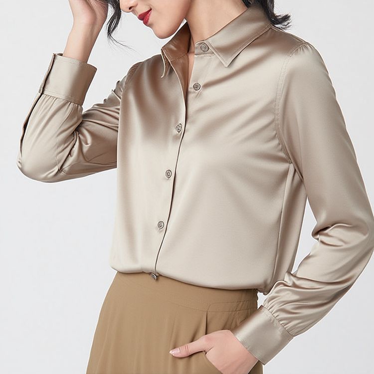 Mulberry silk and real silk shirt for women, Spring and Autumn 2025 professional attire, color-blocking long-sleeved shirt for commuting, figure-hugging, square-neck cardigan pic 27