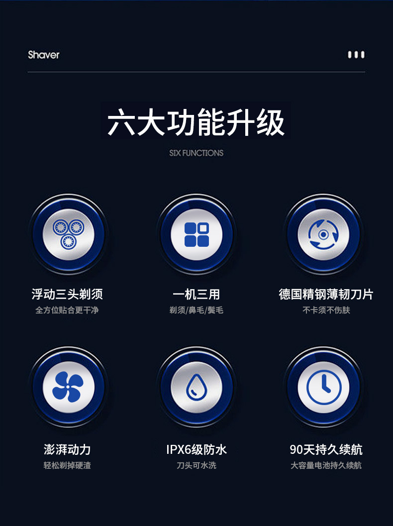 新款电动剃须刀 三合一多功能防水男士刮胡刀便携usb充电式胡须刀详情8