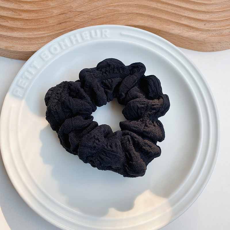 Skin-friendly, soft and smooth, pleated solid color large intestine hair band, retro bun hairstyle, cream puff hair tie, ins leather band hair accessory for women pic 9