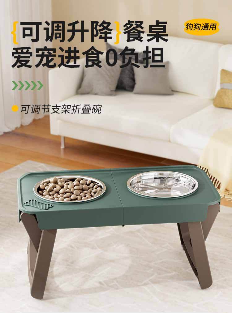 Carefully selected foldable pet supplies for going out: high-legged feeding bowl with anti-slip stand, stainless steel drinking bowl, dog food bowl, extra-large size pic 1
