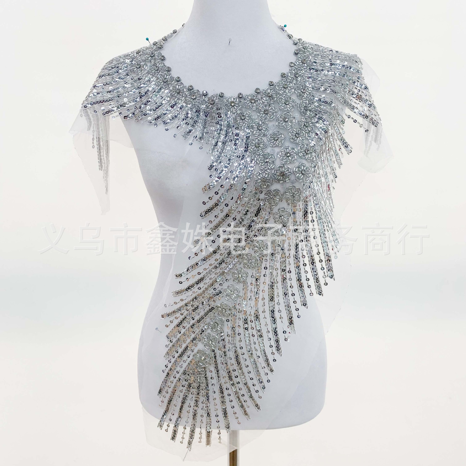 Exquisitely crafted high-quality silver round-neck beaded applique DIY clothing accessories pic 1