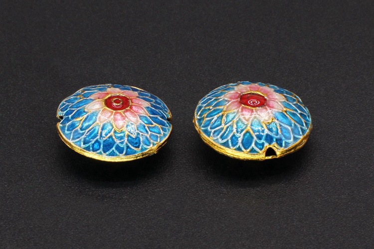 Traditional high-temperature enamel mechanism silver-blue ancient-style jewelry accessory, back cloud partition beads, cloisonne 17mm sunflower beads pic 3