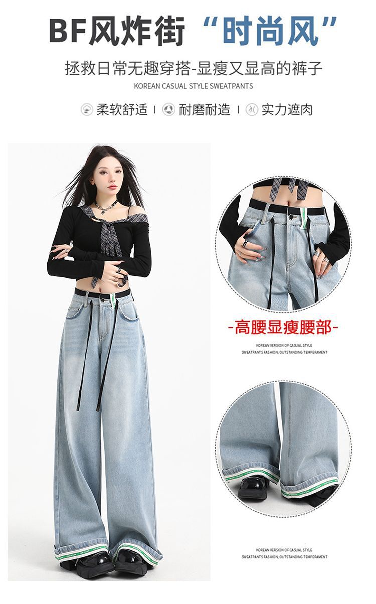 外贸牛仔阔腿裤女2026春装新款宽松高腰显瘦辣妹复古休闲直筒长裤详情7