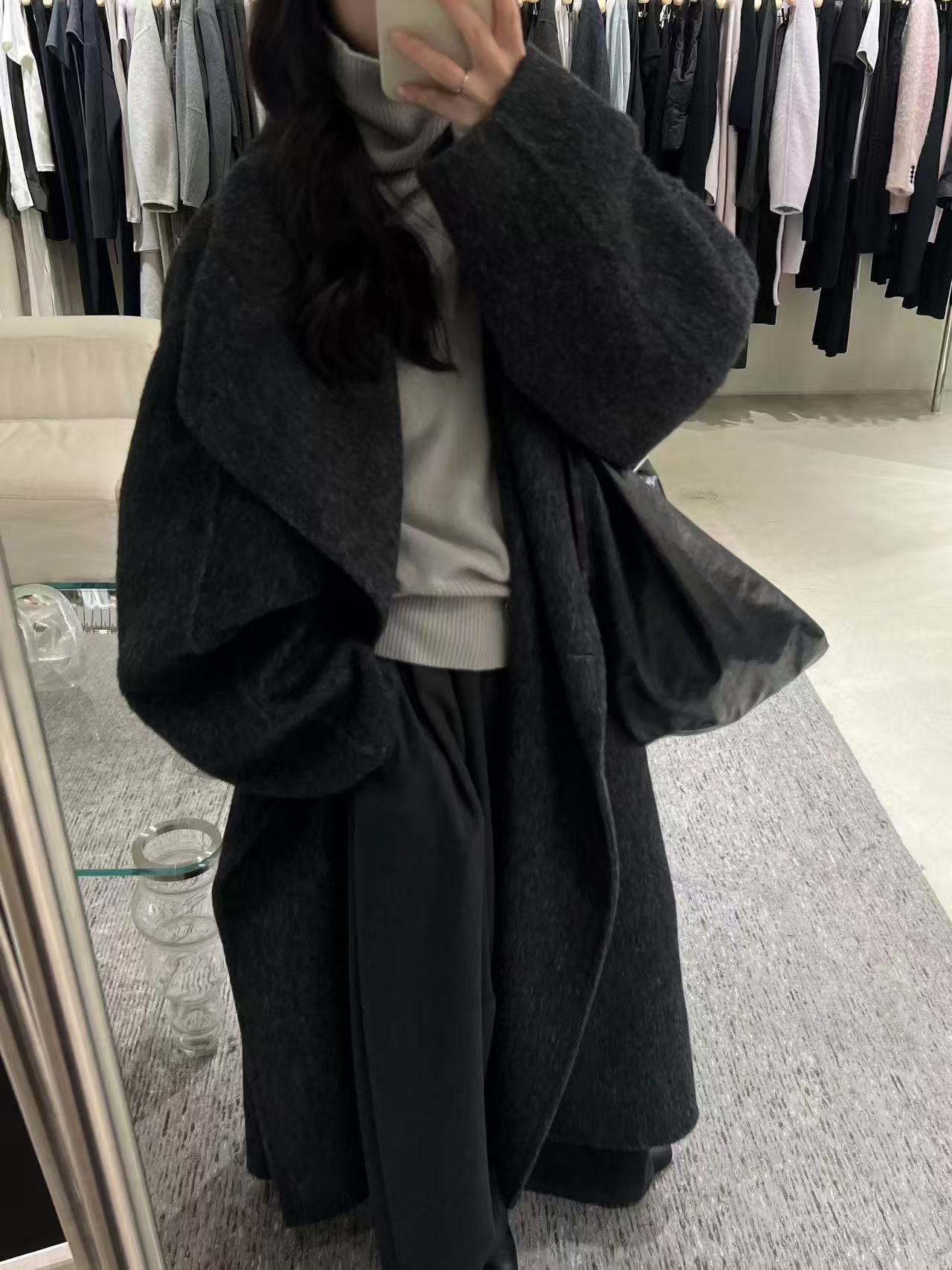 霖儿新长款高级感大翻领气质慵懒风加厚长款双面羊毛呢大衣外套女详情23