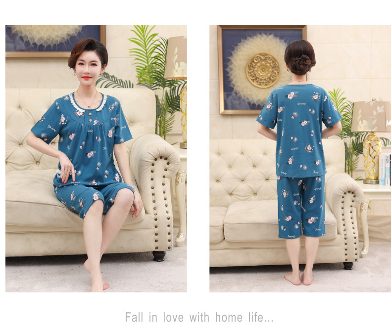 Middle-aged and elderly women wear summer short-sleeved, thin cotton clothes. Middle-aged women wear summer round-neck home clothes. Grandmothers and the elderly pic 72