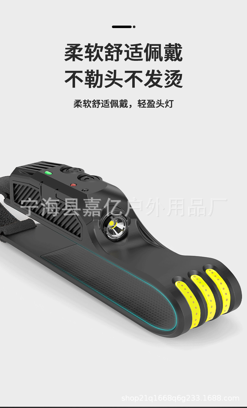 跨境感应头灯COB便携轻硅胶头灯LED双光源跑步头戴式强光手电筒详情4