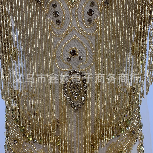 重工金色前幅钉珠贴花流苏网纱贴花详情4