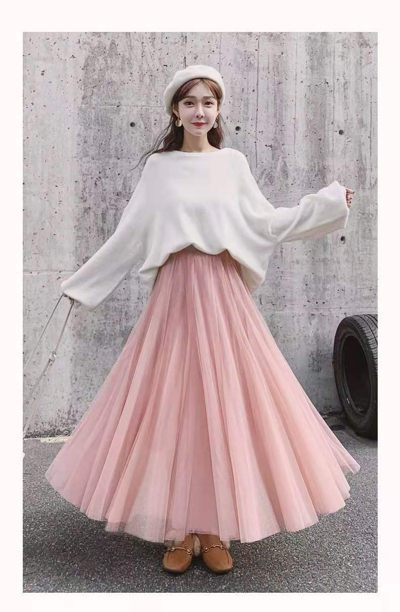 Spring/Autumn 2026 new solid-color slimming mid-length tulle skirt for women pic 11