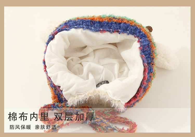 冬季保暖儿童帽子加厚针织毛绒帽男女宝宝可爱牛角护耳套头毛线帽详情9