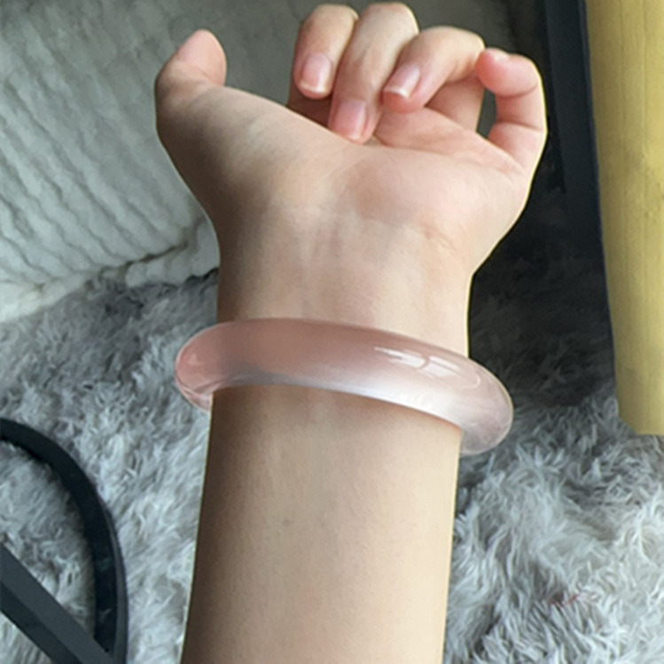 天然粉晶手镯奶冻莓莓蜜桃乌龙粉玉镯冰种水晶镯子芙蓉石少女饰品详情13