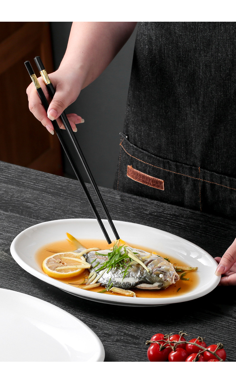 纯白陶瓷鱼盘家用蒸鱼盘子厚边椭圆形大号饭店专用大尺寸酒店餐具详情10