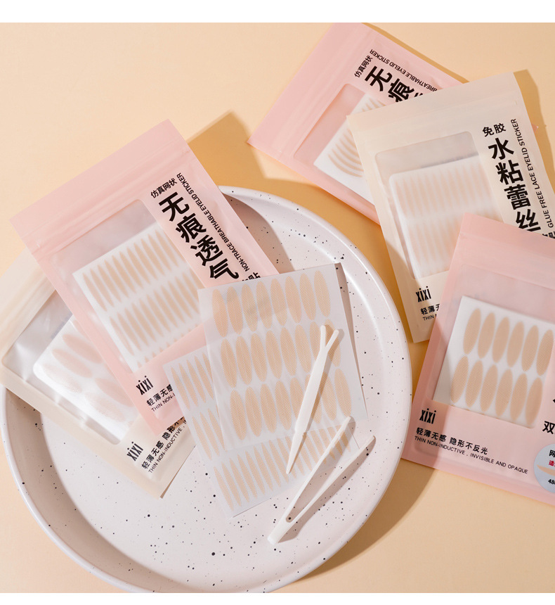 xixi无痕透气蕾丝双眼皮贴轻薄自然超隐形网状喷水自粘美眼贴详情22