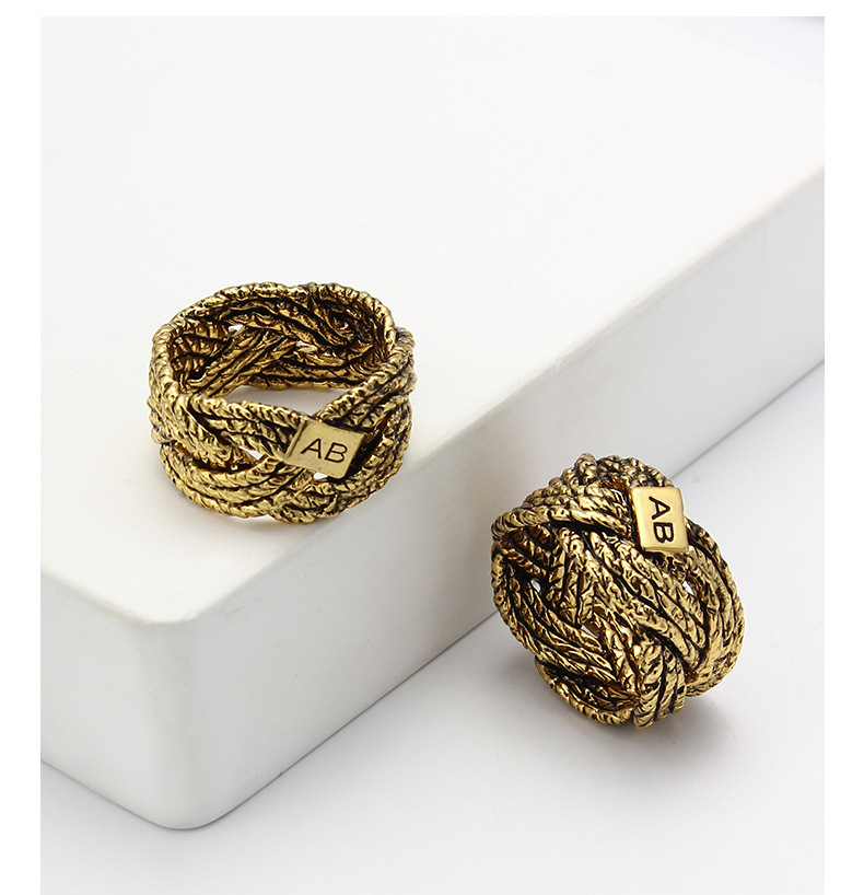 法式做旧戒指女编织藤条复古戒指小众设计时尚ins铜镀18k金戒指女详情6