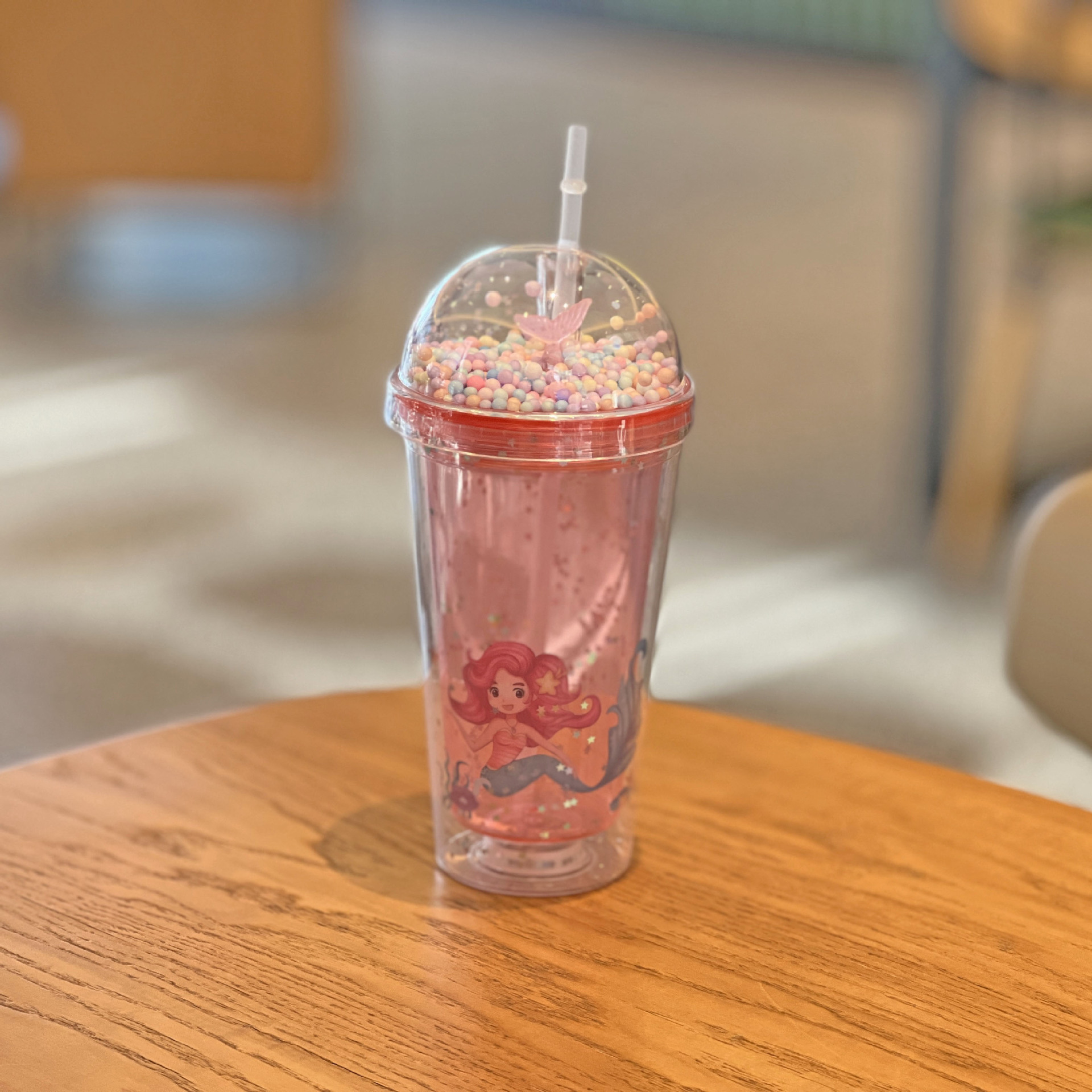 创意卡通美人鱼塑料吸管杯子夏日双层碎冰杯网红可爱塑料水杯批发详情13