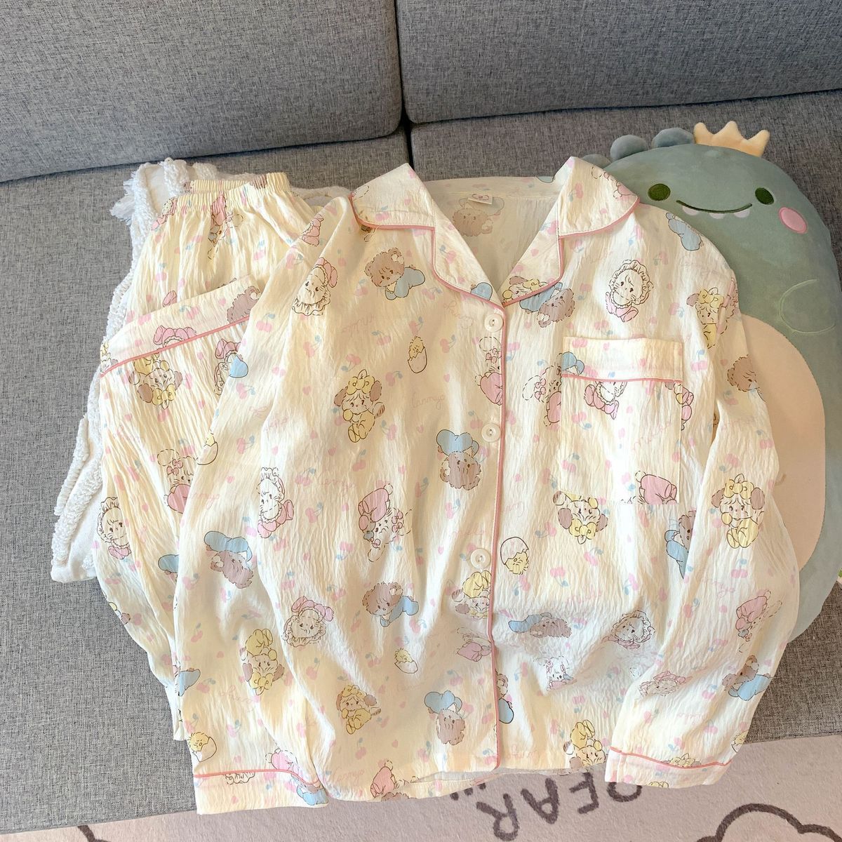 Cute cartoon mikko pajamas for girls in spring and autumn, cloud cotton long-sleeved, sweet student and Internet celebrity home wear set for summer pic 9