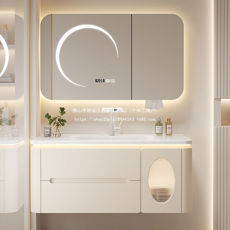 智能浴室柜防水防潮卫浴陶瓷一体盆装修卫生间梳妆台简约现代实木详情2