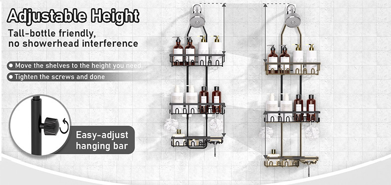 加工定制免打孔浴室花洒置物架太空铝壁挂式卫生间洗漱用品收纳架详情12