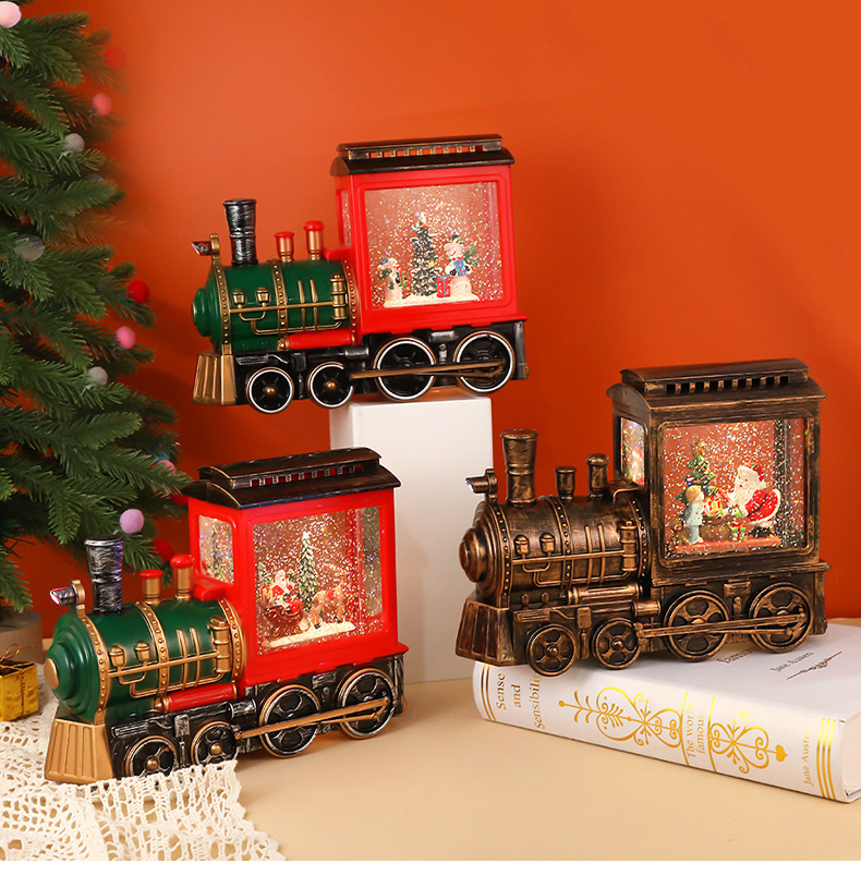 新款圣诞老人注水桌面装饰摆件 仿古火车音乐盒小夜灯 圣诞节礼物详情14