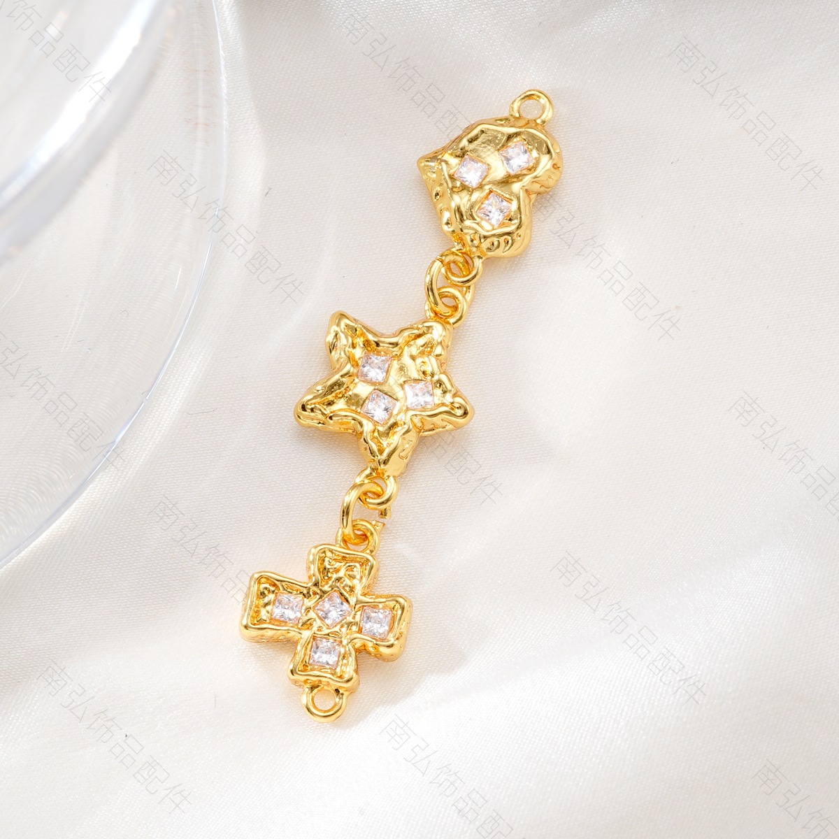 Copper-plated 18k color retention, zirconium-inlaid heart cross star pendant bracelet, pearl necklace, clasp, DIY jewelry accessory pic 6