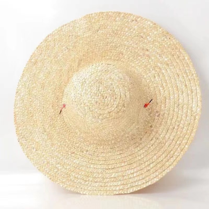 国潮农民草帽大檐遮阳帽环卫工地防晒帽户外田园可以印字麦秸草帽详情4