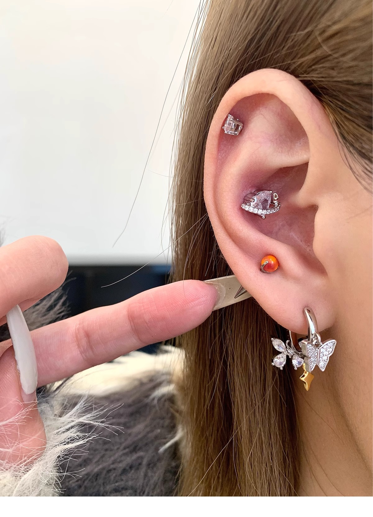 kt Home ear bone Stud sweet and cute titanium steel horseshoe ring Saturn ear Stud Titanium alloy ear bone stud cochlear stud earrings pic 19