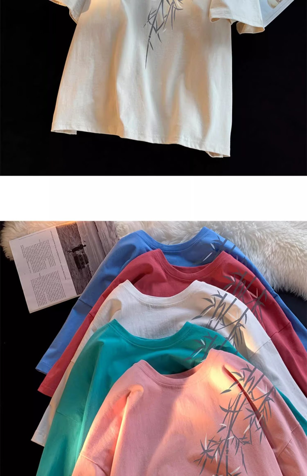 Pure cotton, new Chinese style, retro bamboo print short-sleeved T-shirt for men, summer trend, cool and stylish, loose round neck, half sleeve pic 20