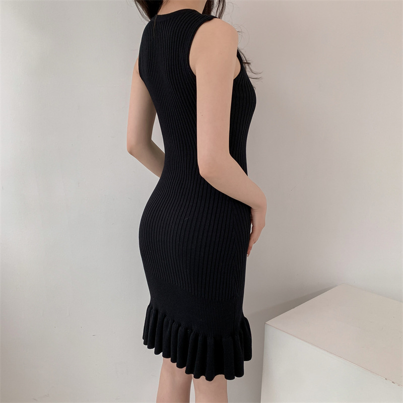 Fashionable fishtail ruffled knitted dress for women, sleeveless and slimming, mid-length, short and form-fitting vest dress pic 12