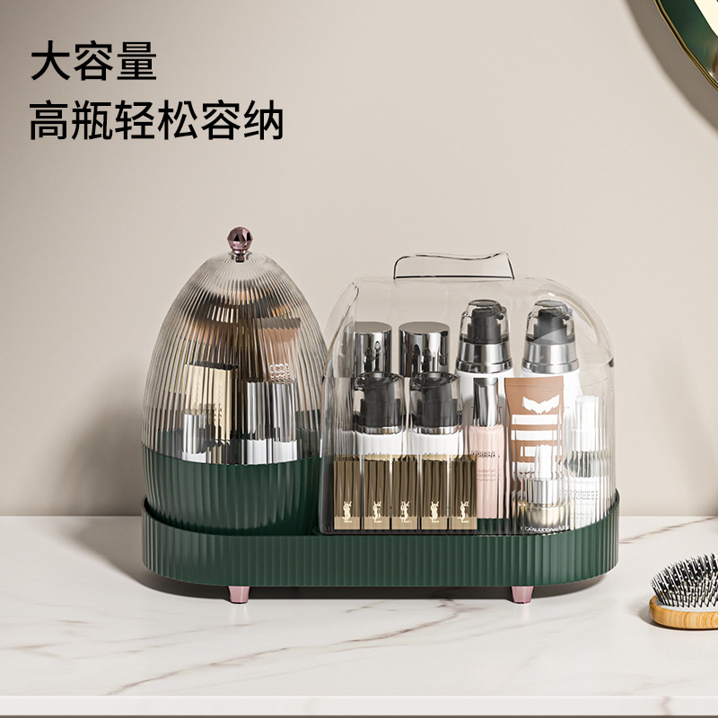 Light luxury style rotating cosmetics dust-proof storage box, makeup brush storage box, skin care product rack pic 23