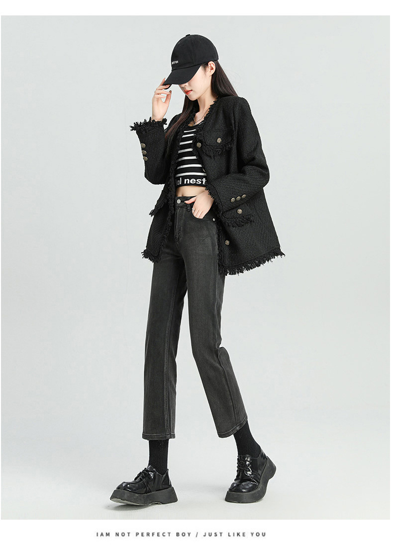 爆款超柔高腰小直筒牛仔裤女2024春季弹力黑色修身窄版烟管法棍裤详情28