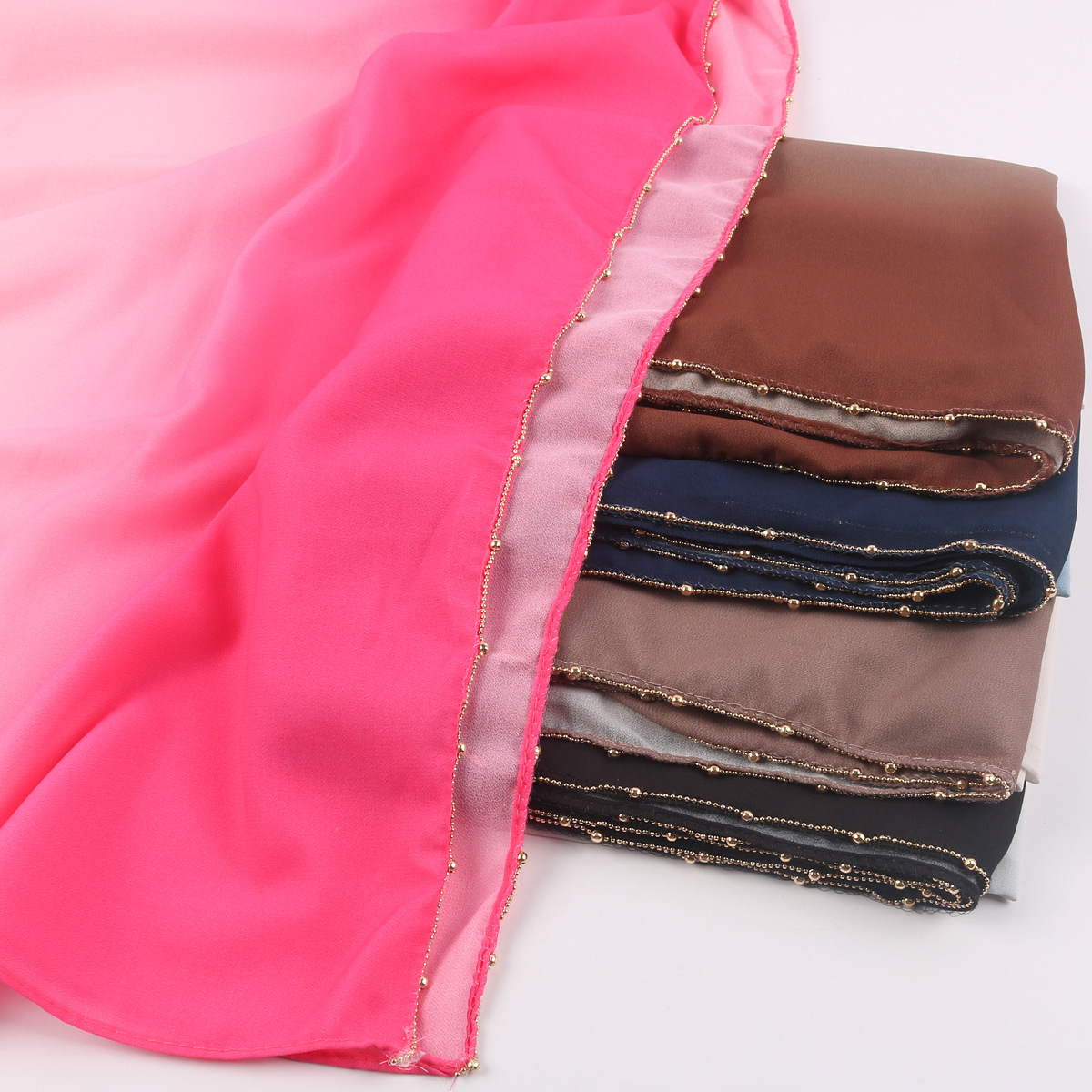 跨境新款马来亮钻围巾回族纱巾雪纺渐变色头巾女中东包头女士围巾详情14