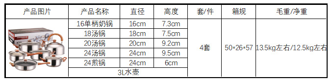 跨境不锈钢锅具木纹柄套装套锅 水壶奶锅汤锅煎锅平底锅家庭12PCS详情1