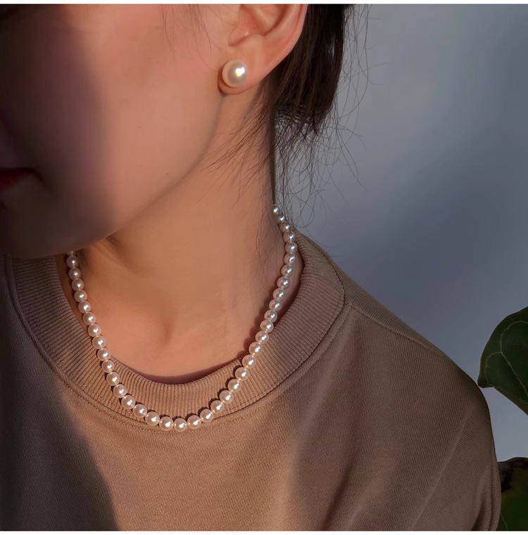 925纯银5A灯泡天然淡水馒头珍珠耳钉女韩国简约大气通勤耳饰E9596详情16