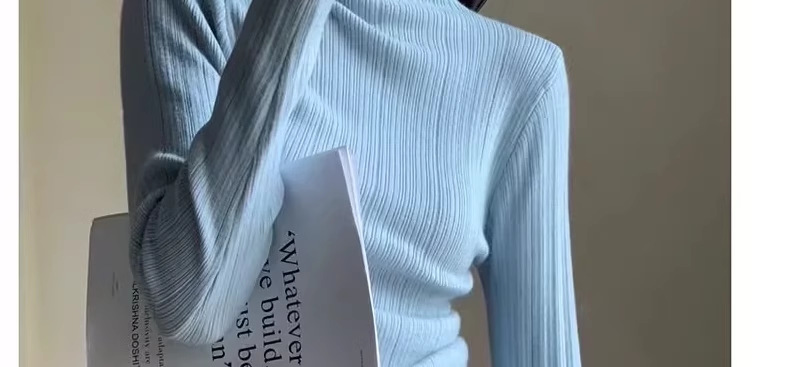 A light purple semi-high neck slim-fit innerwear with a knitted sweater for women in the spring of 2026 is a stylish and unique thin base layer pic 8