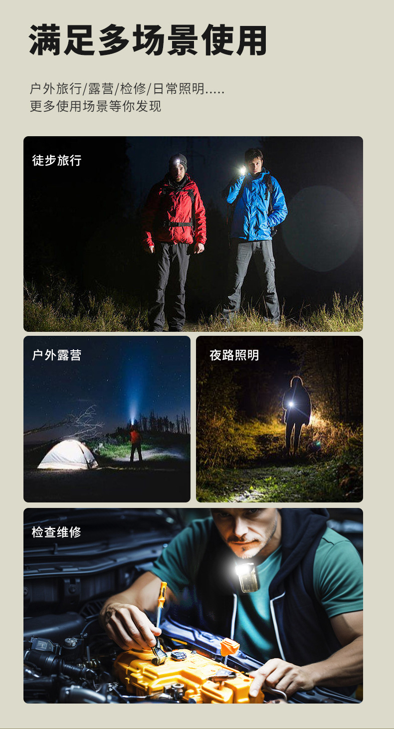 Headlamps: Rotatable head work light, mini maintenance warning, portable light, emergency night light, magnetic keychain light pic 14