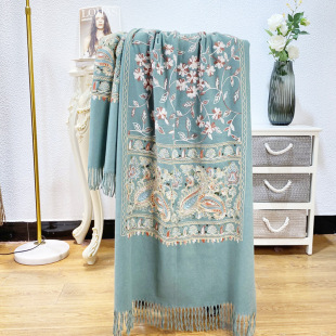 Yunnan Chinese style embroidery scarf for women autumn and winter, ethnic style cashmere Suzhou embroidery thickened warm shawl, dual-purpose pic 10